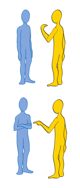 eine gelbe Ichfigur steht einer blauen Dufigur gegenüber und zeigt auf sich; darunter zeigt eine gelbe Ichfigur auf die blaue Dufigur
